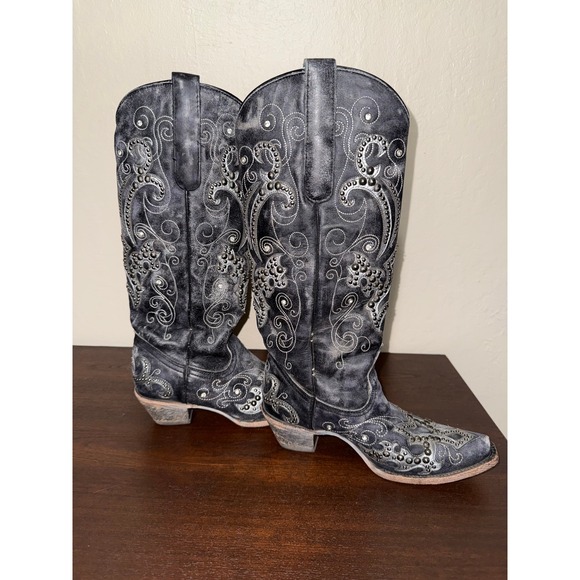 Corral Boots Womens Black Studded Embellished Western Cowboy Boots - Picture 4 of 10